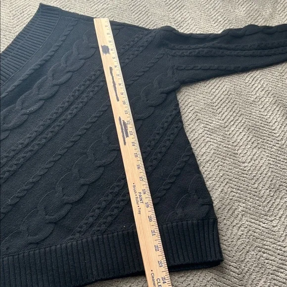 L'AGENCE Zoey Cable Knit Merino Wool one shoulder black sweater size Large - Picture 9 of 10